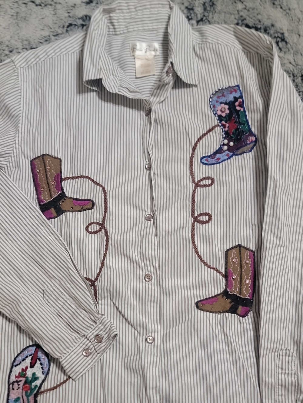 Bobbie Brooks Western Striped Shirt Size S Embroidered Cowgirl Cowboy Boots Rope
